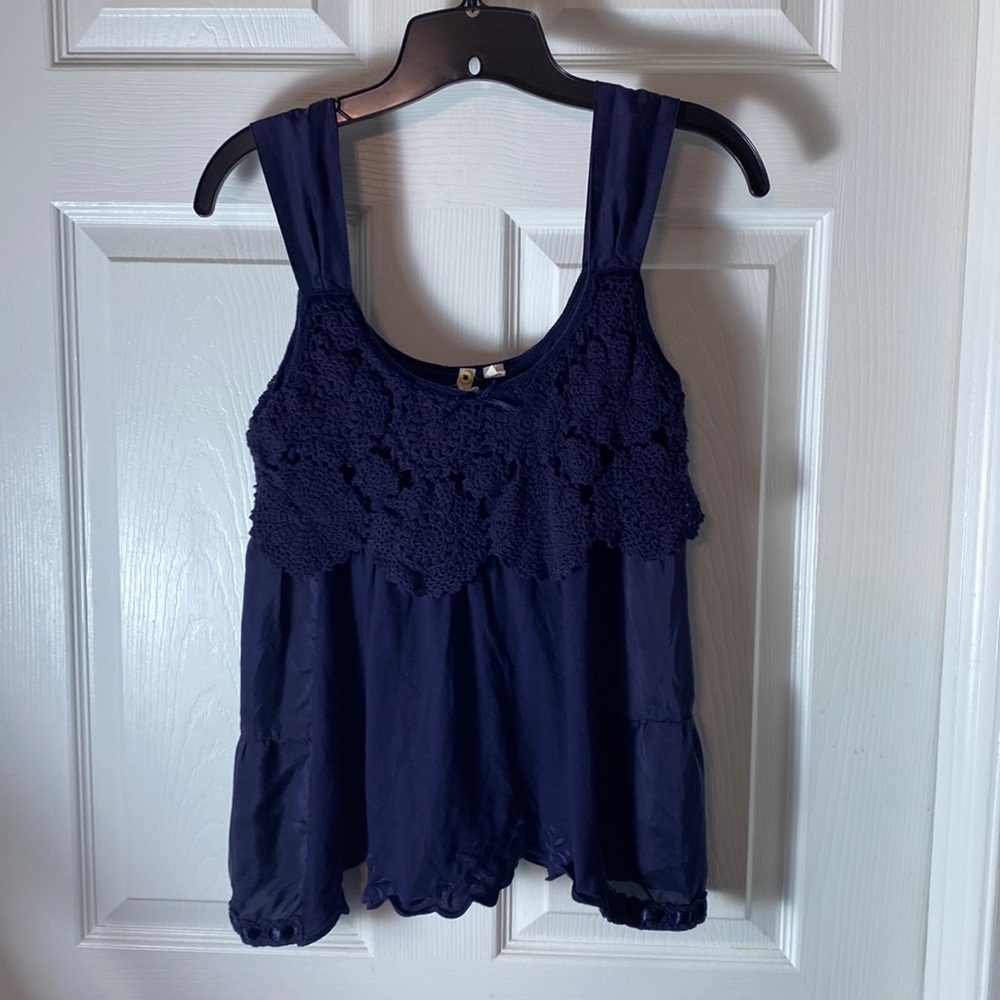 ANTHROPOLOGIE LITTLE YELLOW BUTTON Cotton and Silk Crochet Lace Embroidered Top